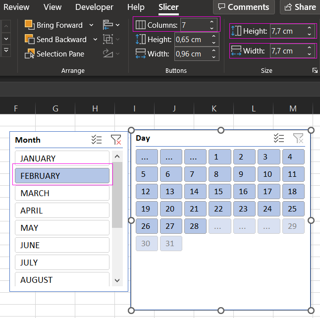 Designing the slice as a calendar