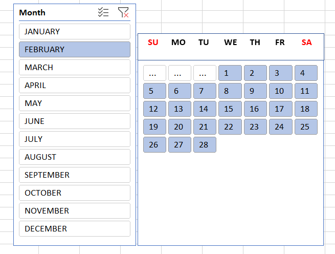 Excel interactive calendar