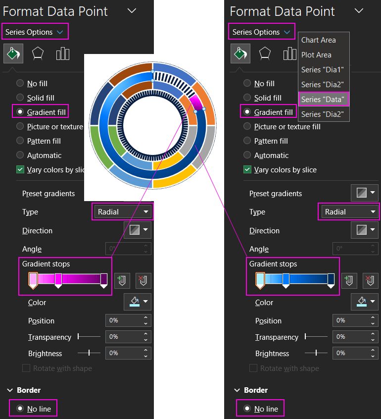 Gradient color scheme settings