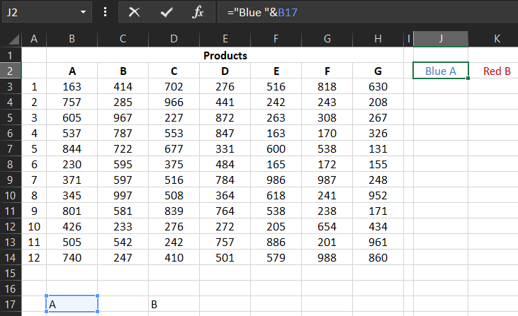 In formula column headers.