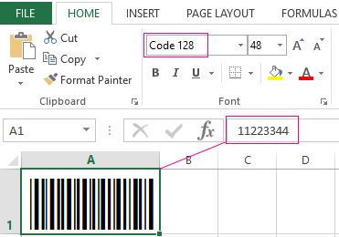 convert numbers to barcode in excel