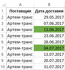 Сравнение дат в excel и выделение цветом