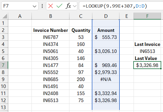 Finding the last number in a column.