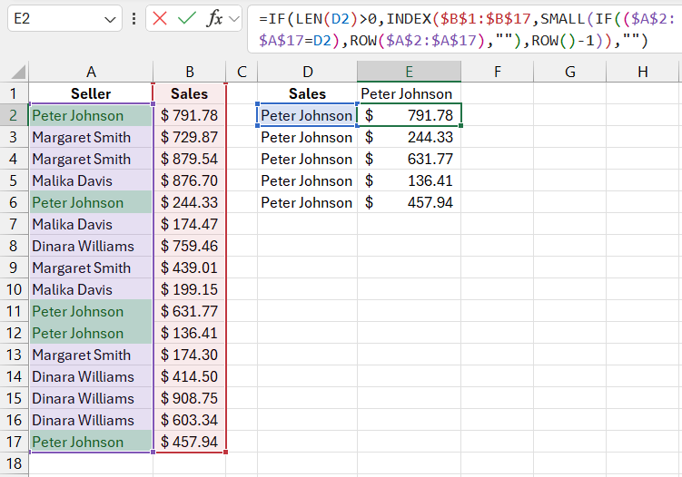 How to Select All Matching Values in an Excel Table