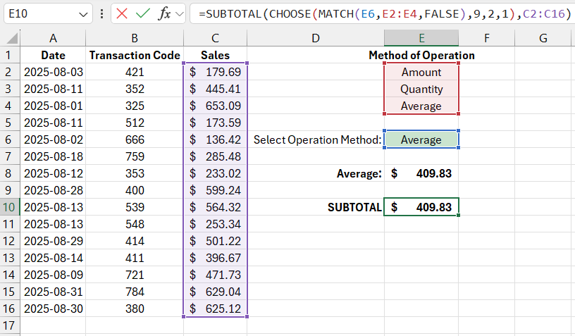 SUBTOTAL and CHOOSE.