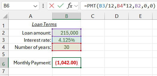 Loan calculator in Excel.