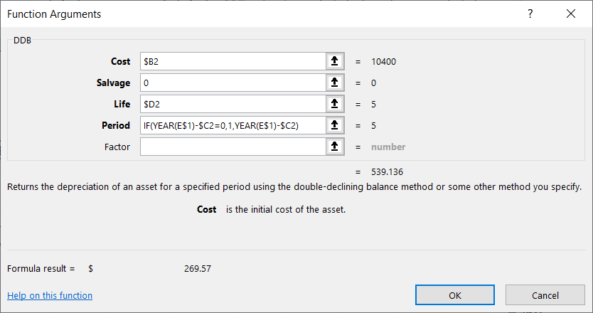 DDB function in Excel.