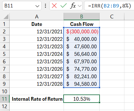 IRR calculation.