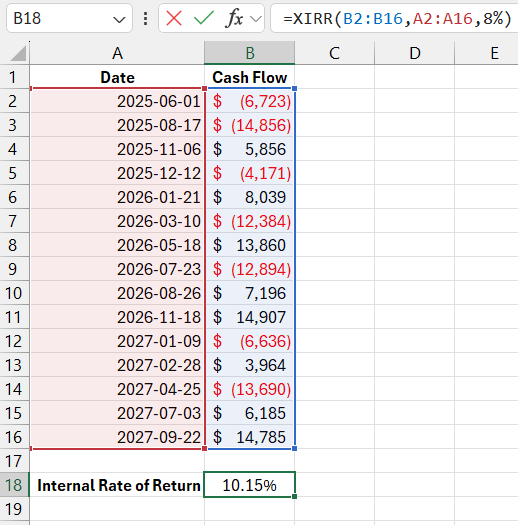 XIRR calculation.