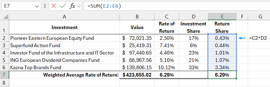 Step-by-step formula example.