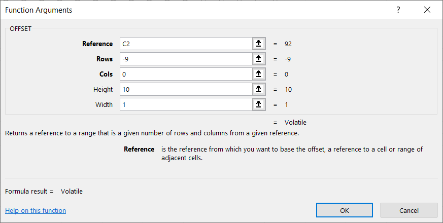 OFFSET function.