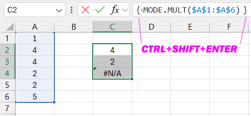 MODE.MULT function in Excel