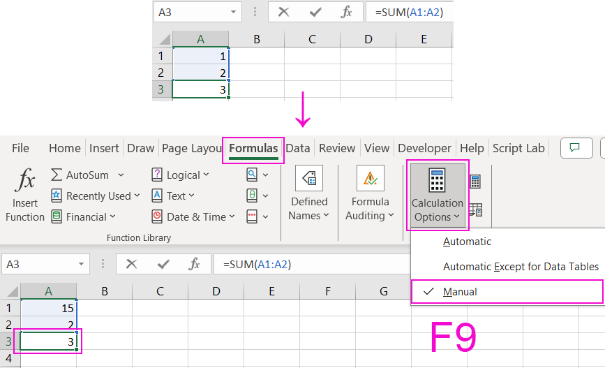 Excel Formulas Recalculation Mode Options Manual 7246