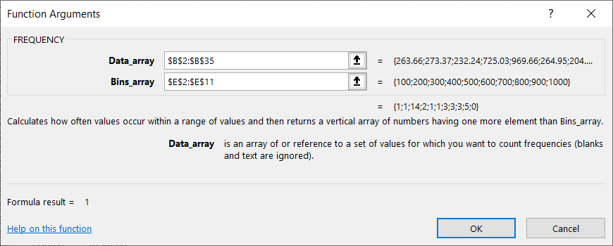 FREQUENCY function.