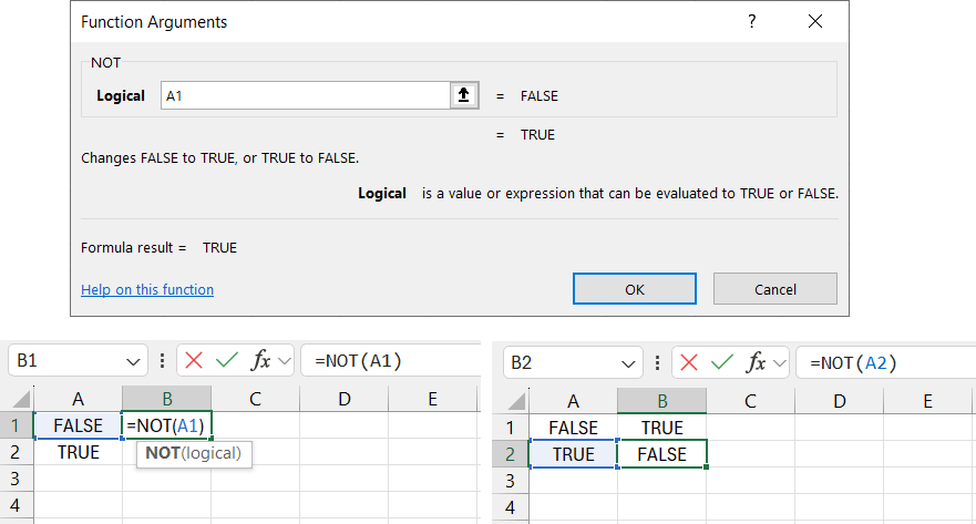 NOT function example.