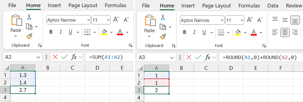 Using the ROUND function.