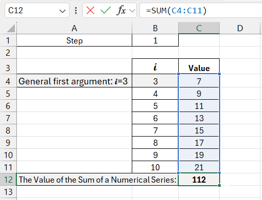 Sum of argument values.