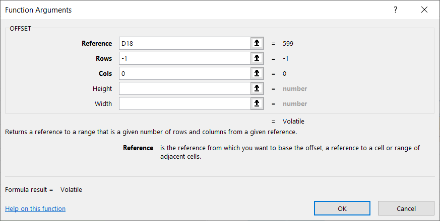 OFFSET formula