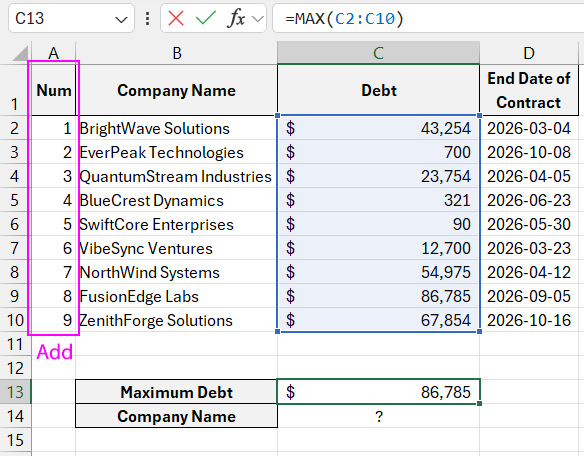 Add numbering column