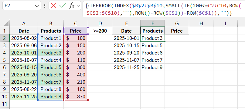 Product selection based on condition