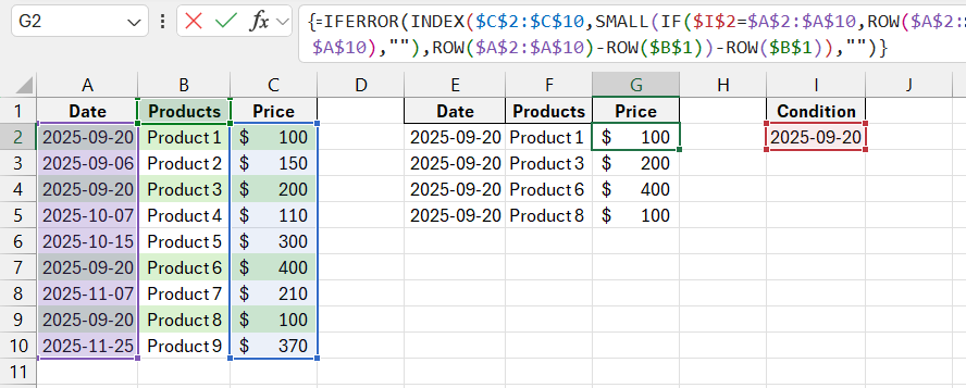 Array formula example.