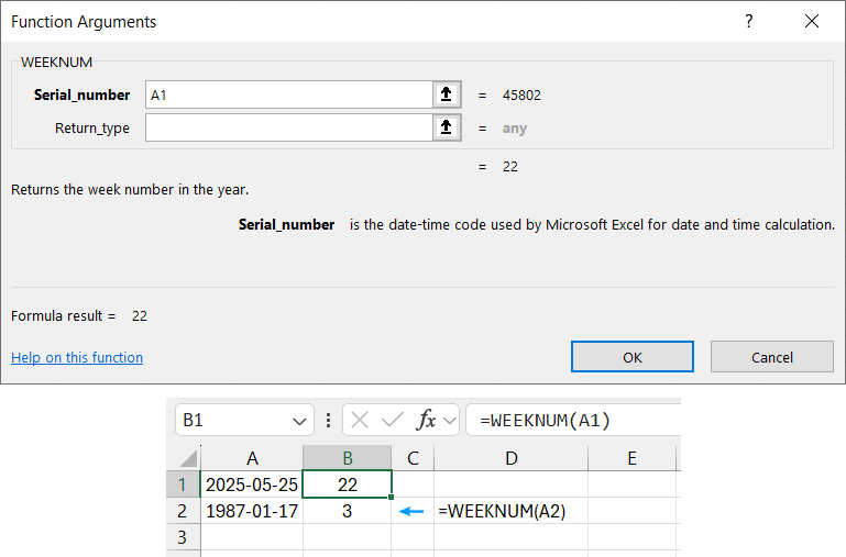 WEEKNUM Function Example