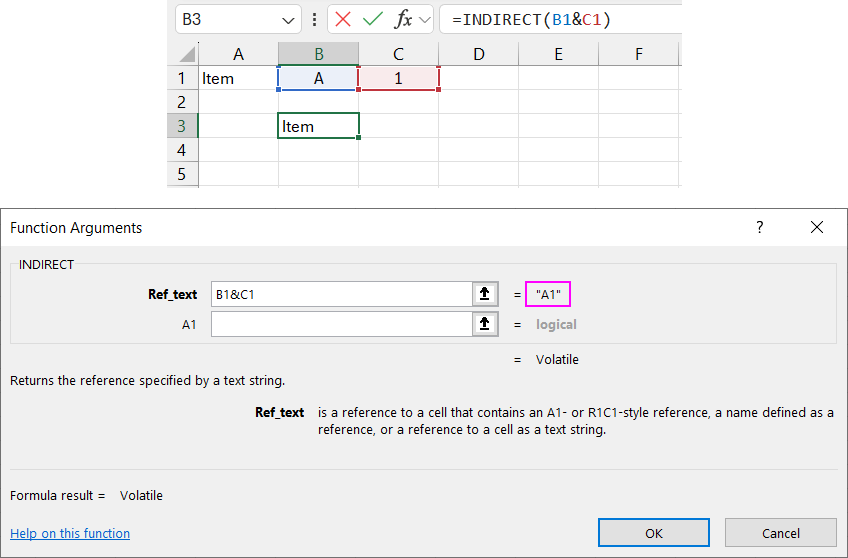 Example of the INDIRECT formula