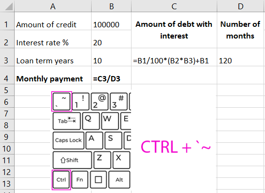 Show Formulas Shortcut Keys