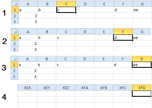 Moving cursor between segments of row