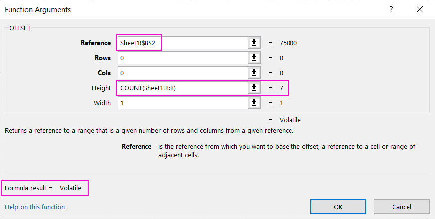 OFFSET Formula