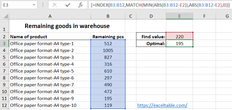 How To Find The Nearest Value In Excel Table Example