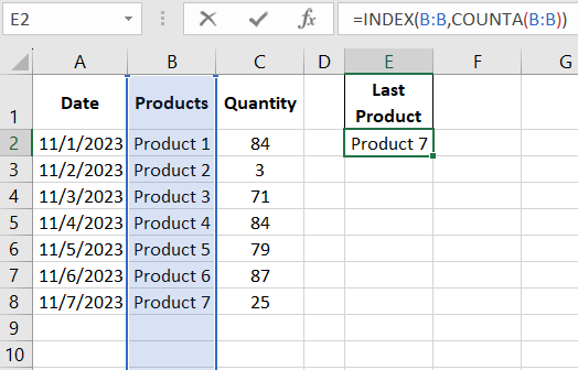 Last value in column B.