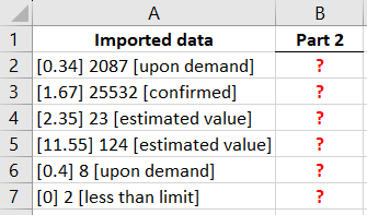 Rows to be split into cells.