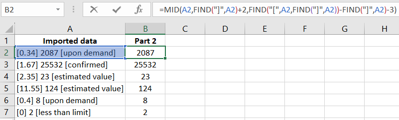 Text split into cells.