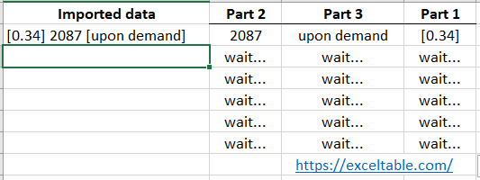 Example of splitting text into cells