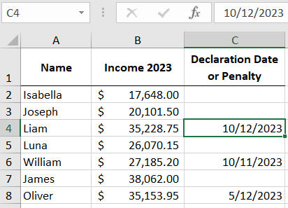 Table with source data