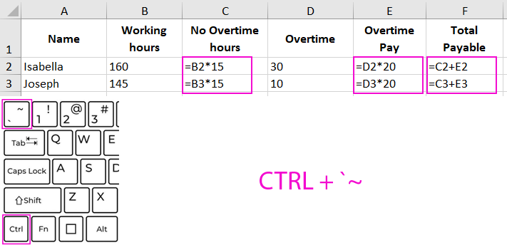 Display Formulas.