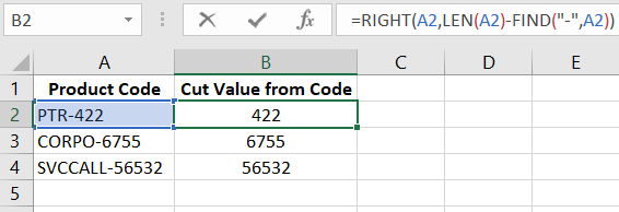 RIGHT formula example