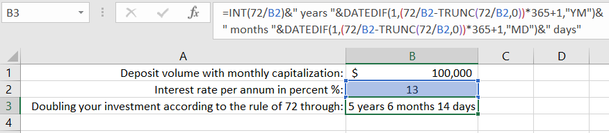 Number of years in months and days.