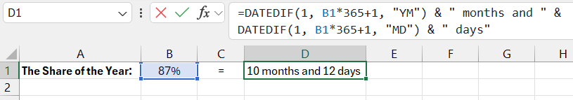 percentage of the year into months.