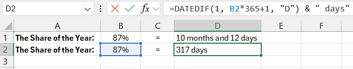 fraction of the year in days.