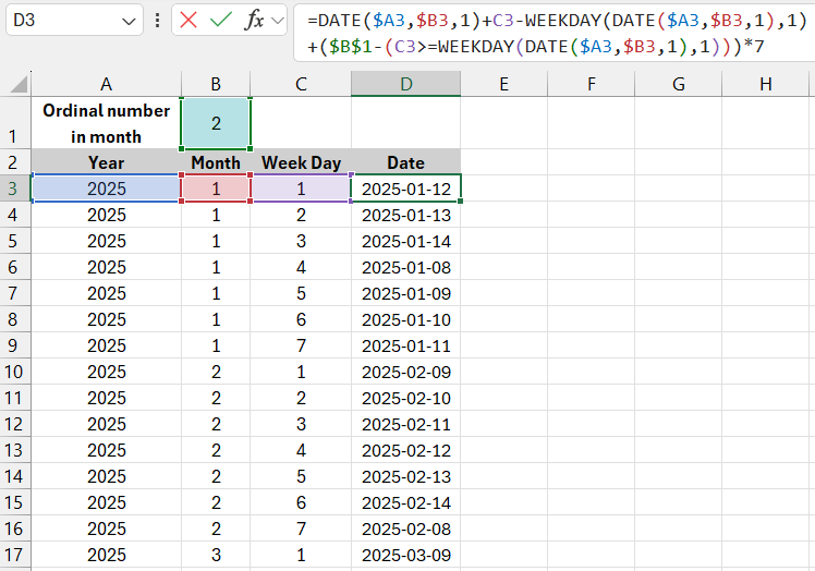 Get Date by Weekday Number