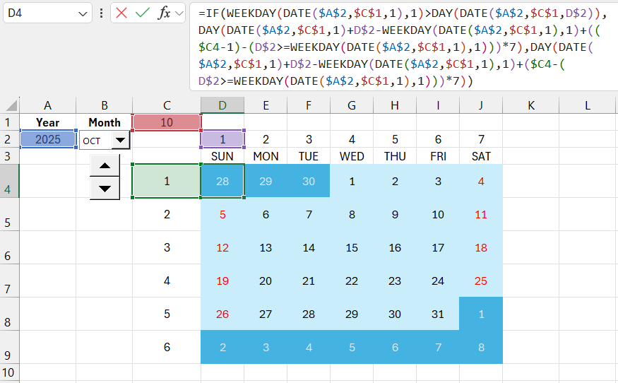 Calendar Generator Formula