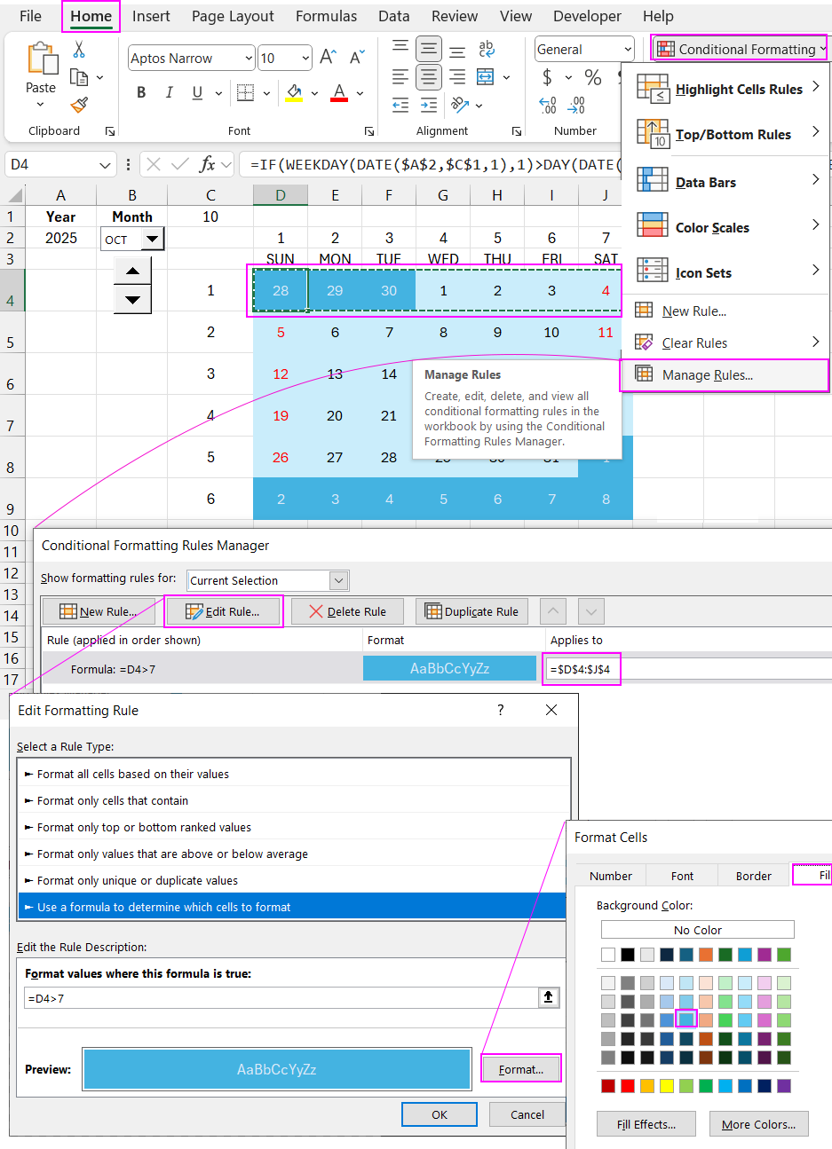 Conditional Formatting for Previous Month