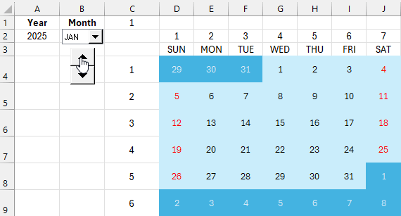 Dynamic Calendar in Excel