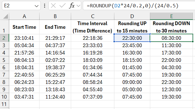 rounding time to 30-minute intervals.