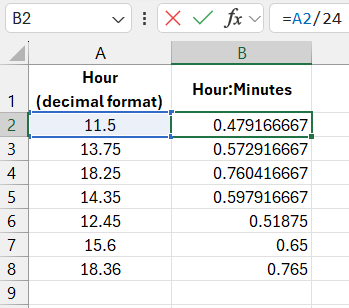 Divide decimal numbers by 24.