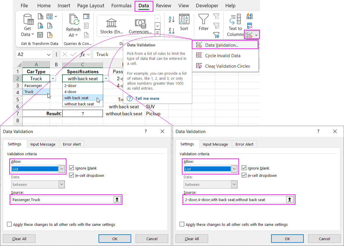 drop-down lists Features.