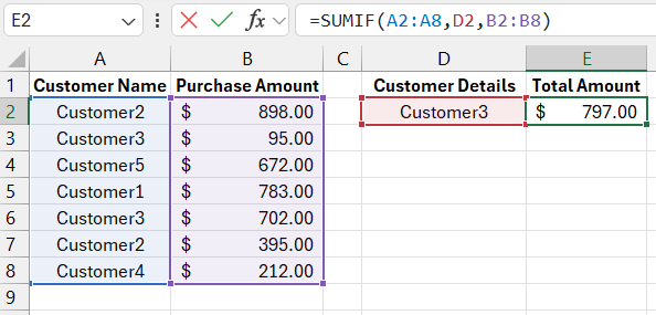 Sum formula syntax with a condition.