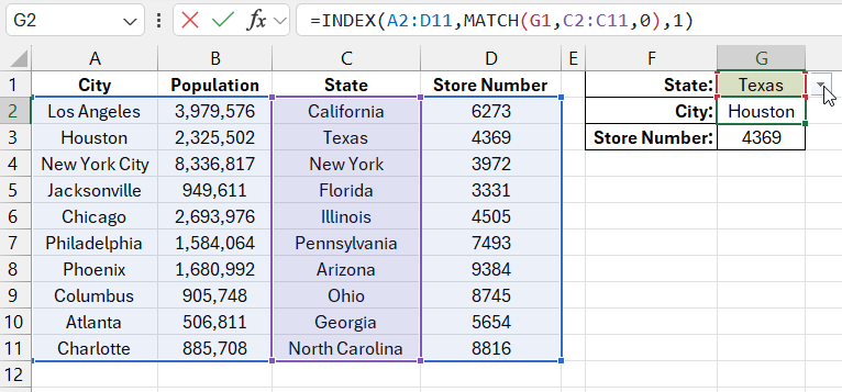 INDEX and MATCH formula.